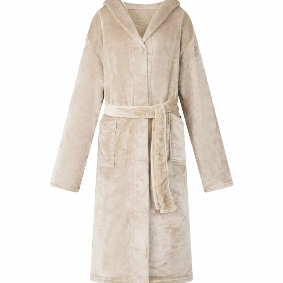 vidaXL Badjas Hoodie Beige s Flanel