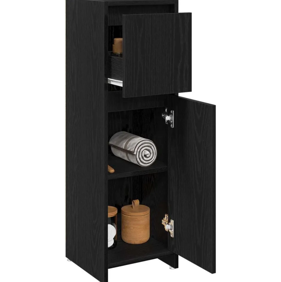 vidaXL Badkamer Kast met lade Zwart Eiken 30 x 30 x 95 cm Bewerkt hout