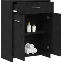 vidaXL Badkamer Kast met lade Zwart Eiken 60 x 33 x 80 cm Bewerkt hout