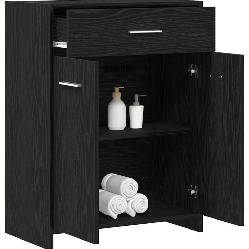 vidaXL Badkamer Kast met lade Zwart Eiken 60 x 33 x 80 cm Bewerkt hout