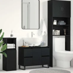 vidaXL Badkamer Kast met lade Zwart Eiken 80 x 33 x 60 cm Bewerkt hout