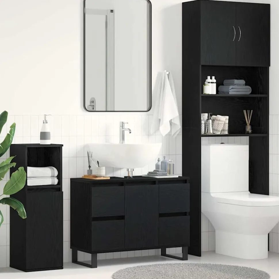 vidaXL Badkamer Kast met lade Zwart Eiken 80 x 33 x 60 cm Bewerkt hout