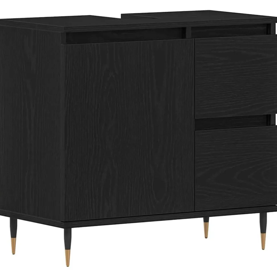 vidaXL Badkamer Kast met lade Zwart Eiken 65 x 33 x 60 cm Bewerkt hout