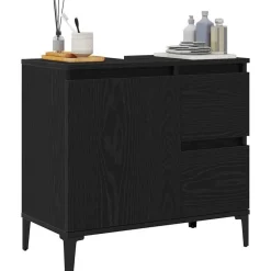 vidaXL Badkamer Kast met lade Zwart Eiken 65 x 33 x 60 cm Bewerkt hout