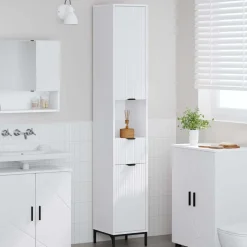 vidaXL Badkamer Kast Wit 31,5 x 33 x 190 cm Bewerkt hout & Metaal