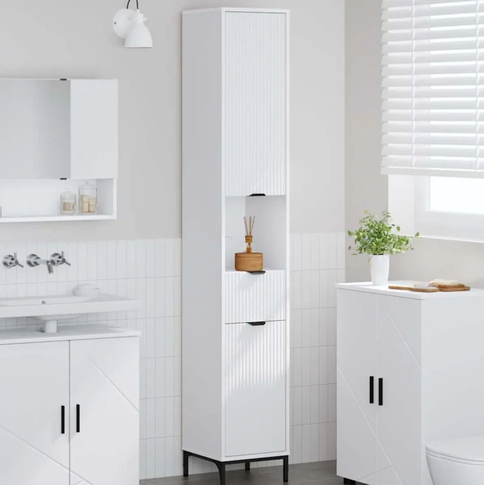 vidaXL Badkamer Kast Wit 31,5 x 33 x 190 cm Bewerkt hout & Metaal