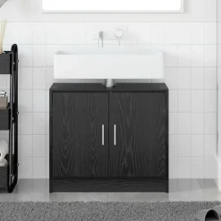 vidaXL Badkamer Kast Zwart Eiken 63 x 29 x 55 cm Bewerkt hout