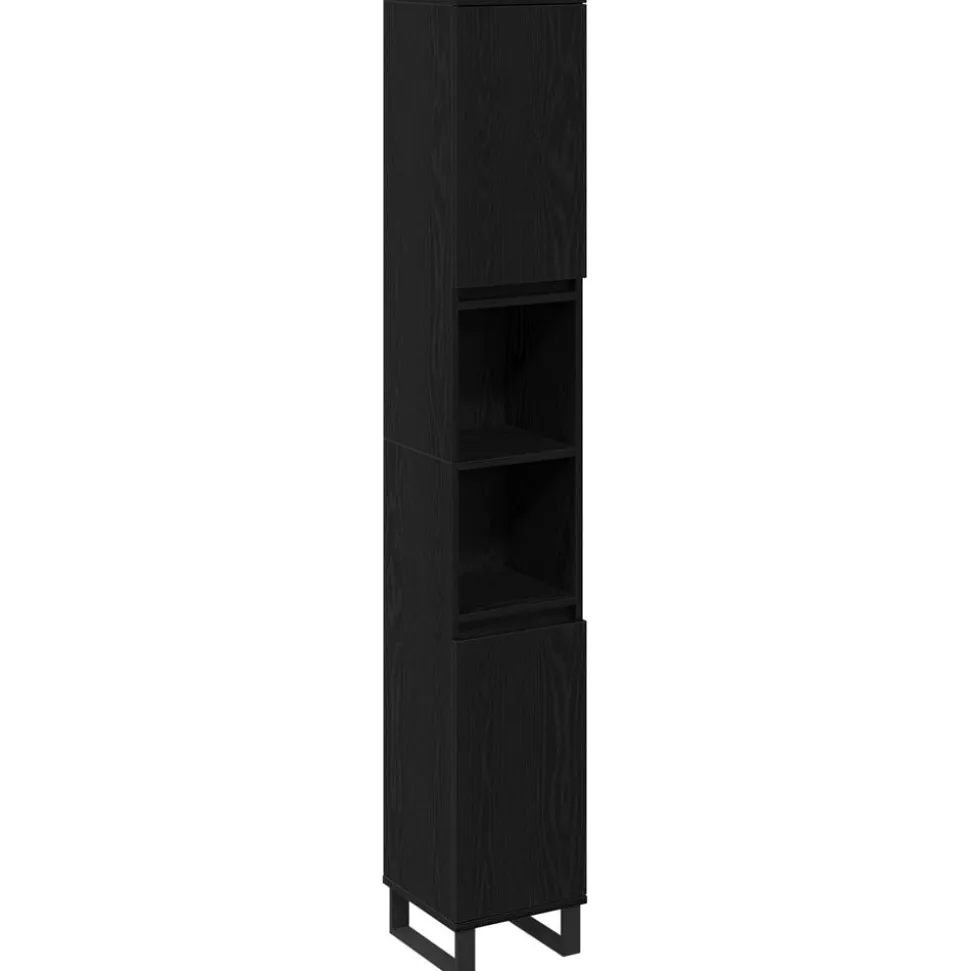 vidaXL Badkamer Kast Zwart Eiken 30 x 30 x 190 cm Bewerkt hout