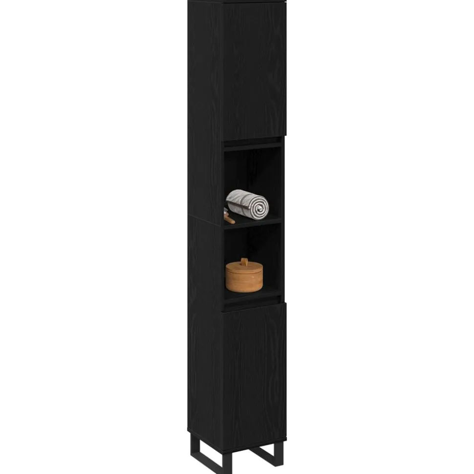 vidaXL Badkamer Kast Zwart Eiken 30 x 30 x 190 cm Bewerkt hout