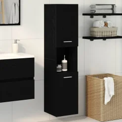 vidaXL Badkamer Kast Zwart Eiken 30 x 30 x 130 cm Bewerkt hout
