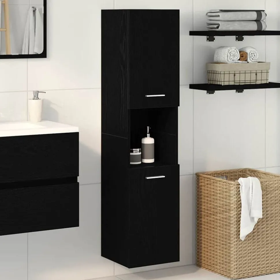 vidaXL Badkamer Kast Zwart Eiken 30 x 30 x 130 cm Bewerkt hout