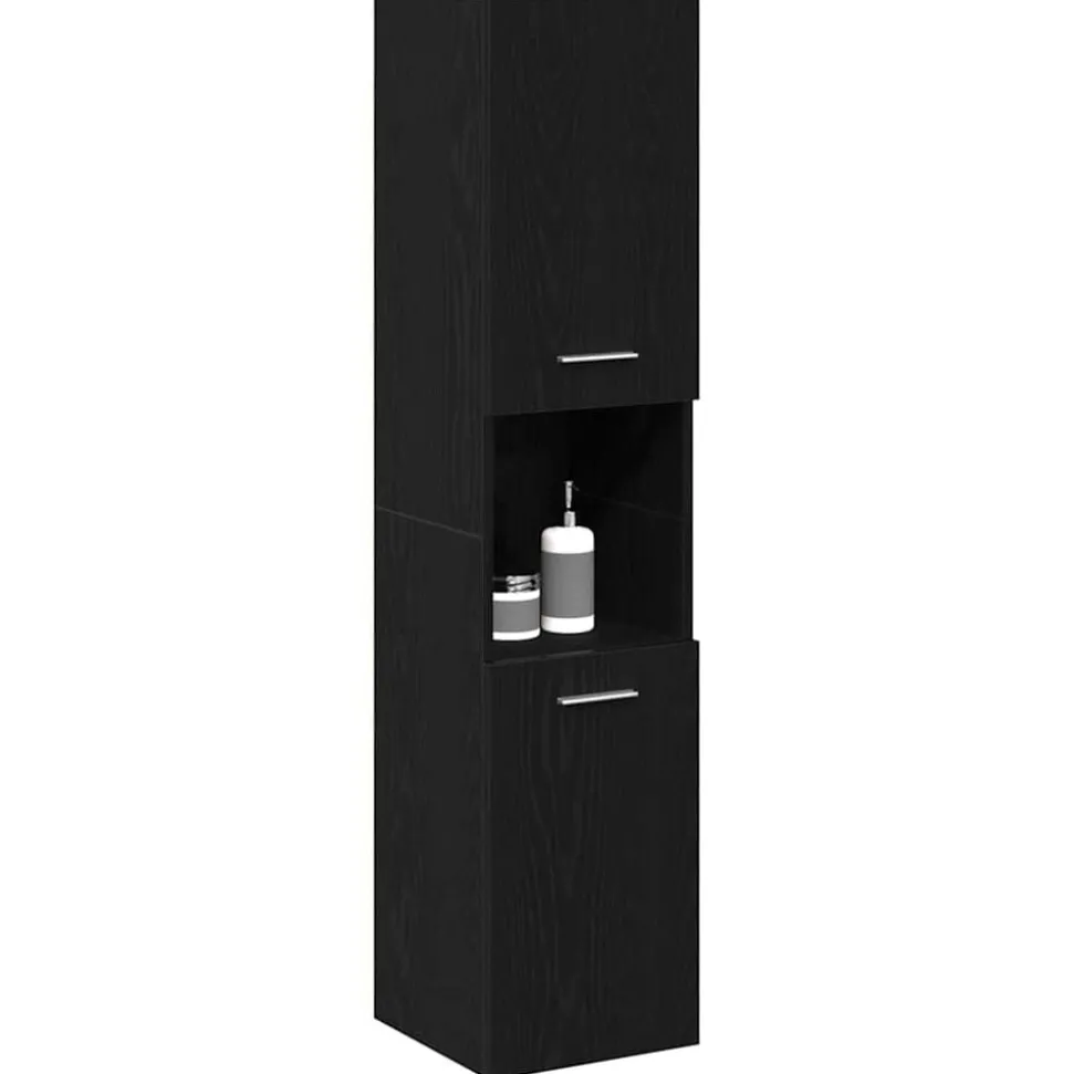 vidaXL Badkamer Kast Zwart Eiken 30 x 30 x 130 cm Bewerkt hout