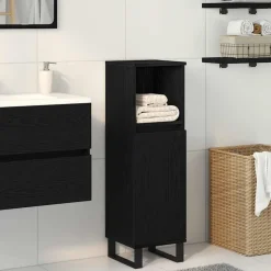 vidaXL Badkamer Kast Zwart Eiken 30 x 30 x 100 cm Bewerkt hout