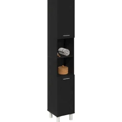 vidaXL Badkamer Kast Zwart Eiken 30 x 30 x 179 cm Bewerkt hout