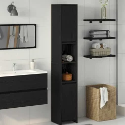 vidaXL Badkamer Kast Zwart Eiken 30 x 30 x 183,5 cm Bewerkt hout