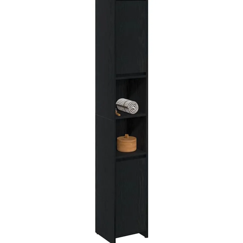 vidaXL Badkamer Kast Zwart Eiken 30 x 30 x 183,5 cm Bewerkt hout