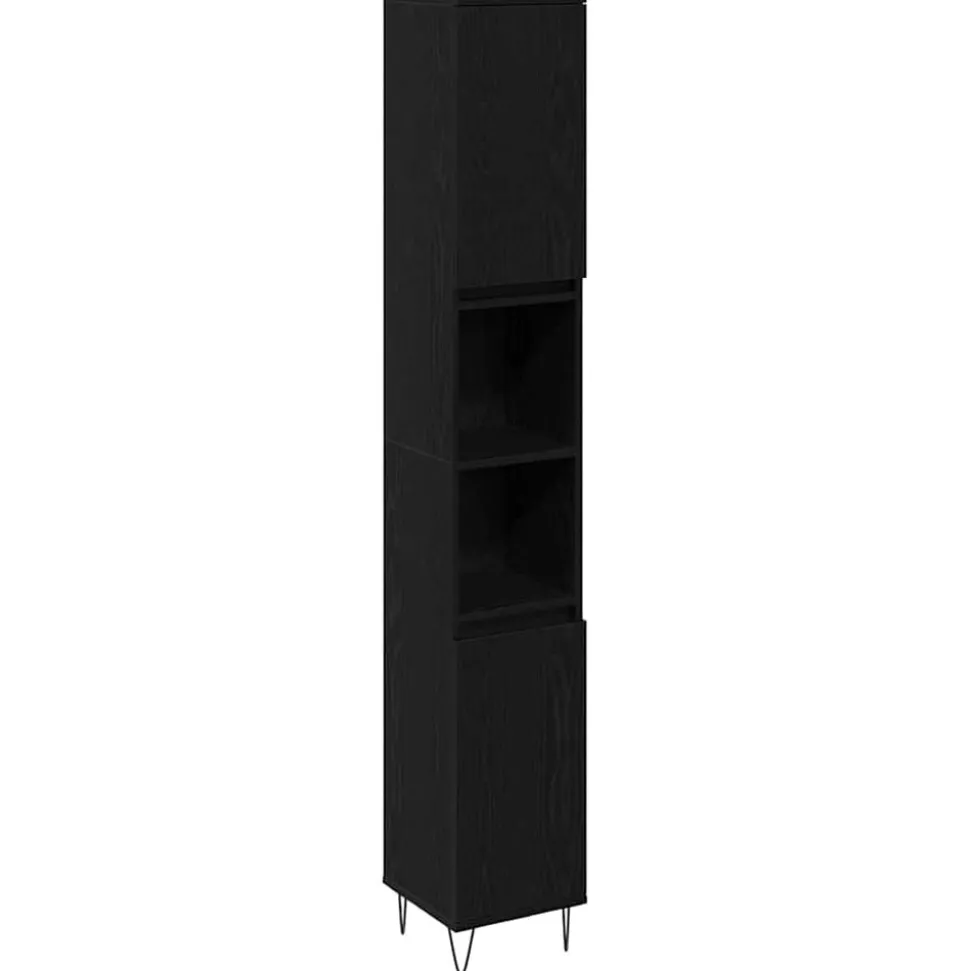 vidaXL Badkamer Kast Zwart Eiken 30 x 30 x 190 cm Bewerkt hout