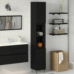 vidaXL Badkamer Kast Zwart Eiken 30 x 30 x 190 cm Bewerkt hout