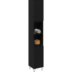 vidaXL Badkamer Kast Zwart Eiken 30 x 30 x 190 cm Bewerkt hout