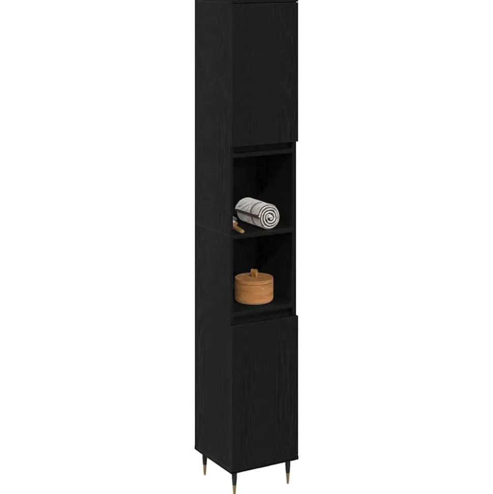 vidaXL Badkamer Kast Zwart Eiken 30 x 30 x 190 cm Bewerkt hout