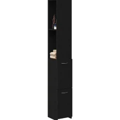 vidaXL Badkamer Kast Zwart Eiken 25 x 25 x 170 cm Bewerkt hout