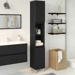 vidaXL Badkamer Kast Zwart Eiken 30 x 30 x 190 cm Bewerkt hout