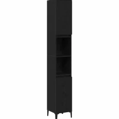 vidaXL Badkamer Kast Zwart Eiken 30 x 30 x 190 cm Bewerkt hout