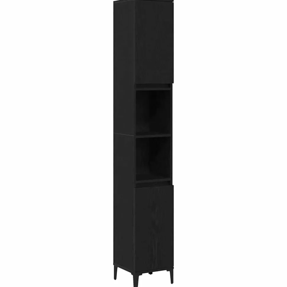 vidaXL Badkamer Kast Zwart Eiken 30 x 30 x 190 cm Bewerkt hout