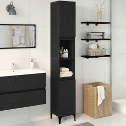 vidaXL Badkamer Kast Zwart Eiken 30 x 30 x 190 cm Bewerkt hout