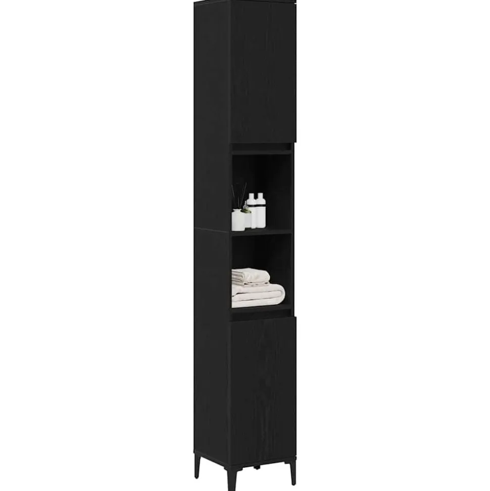 vidaXL Badkamer Kast Zwart Eiken 30 x 30 x 190 cm Bewerkt hout