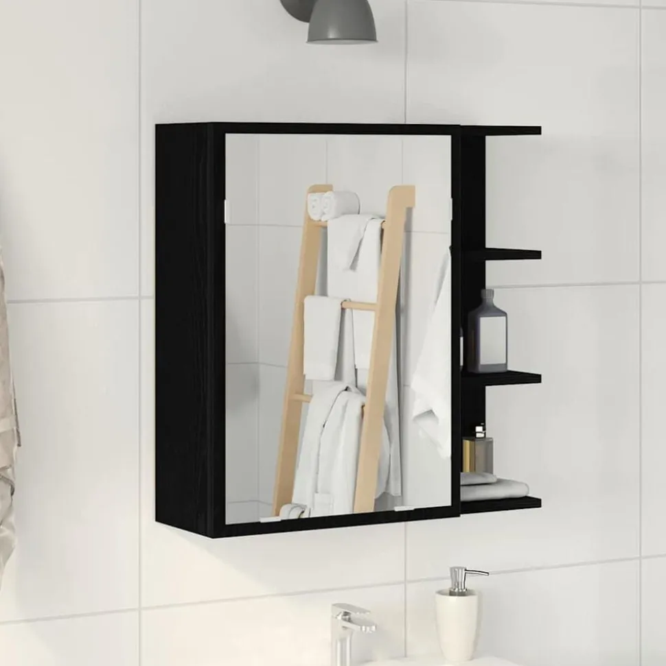 vidaXL Badkamer spiegelkast met plank Zwart Eiken 62,5 x 20,5 x 64 cm