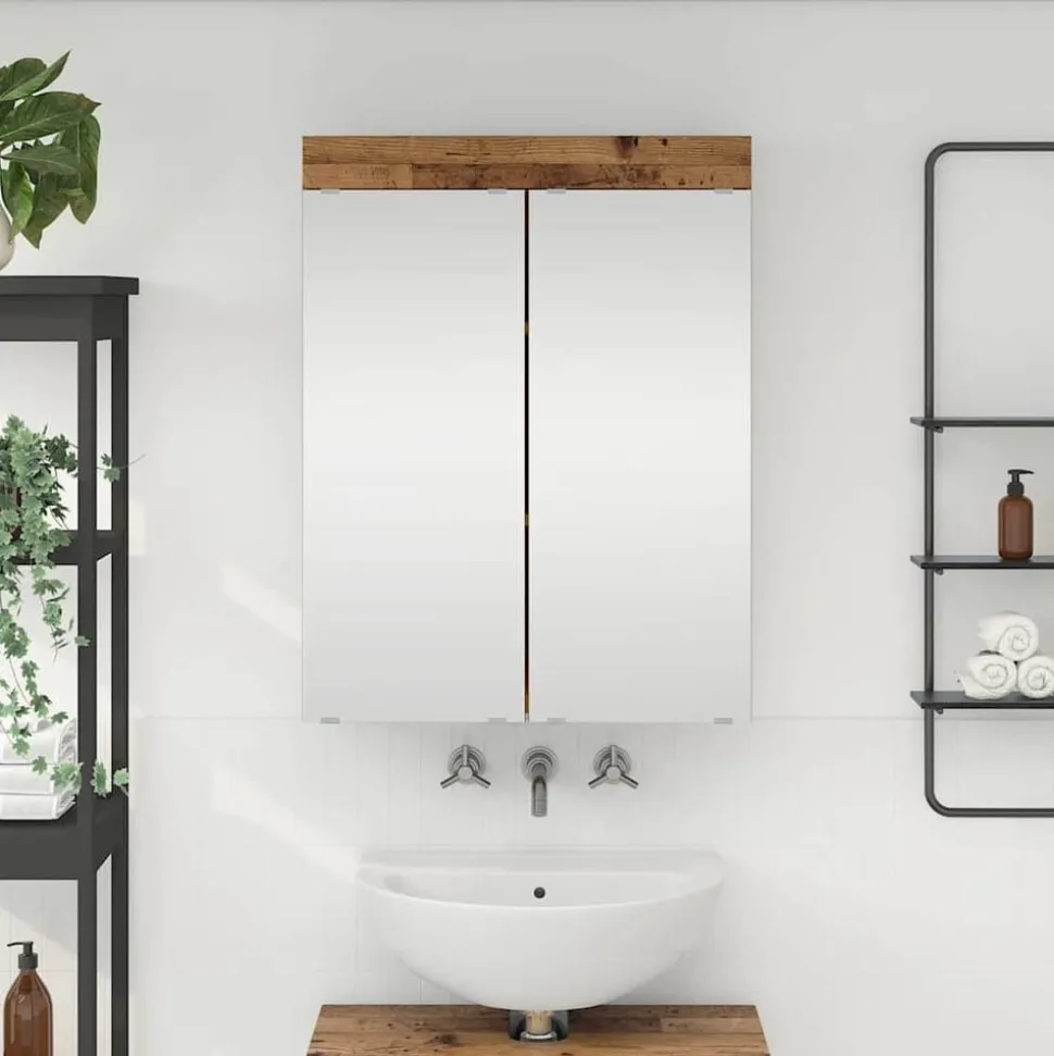 vidaXL Badkamer spiegelkast met plank TULUM Oudhout 60 x 16,5 x 78 cm