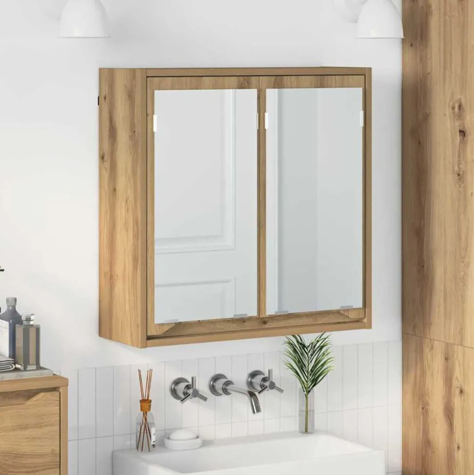 vidaXL Badkamer spiegelkast Artisan Eiken 60 x 20 x 60 cm Bewerkt hout