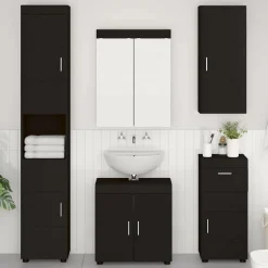 vidaXL Badkamer wandkast TULUM Zwart 37 x 24,5 x 86 cm Bewerkt hout