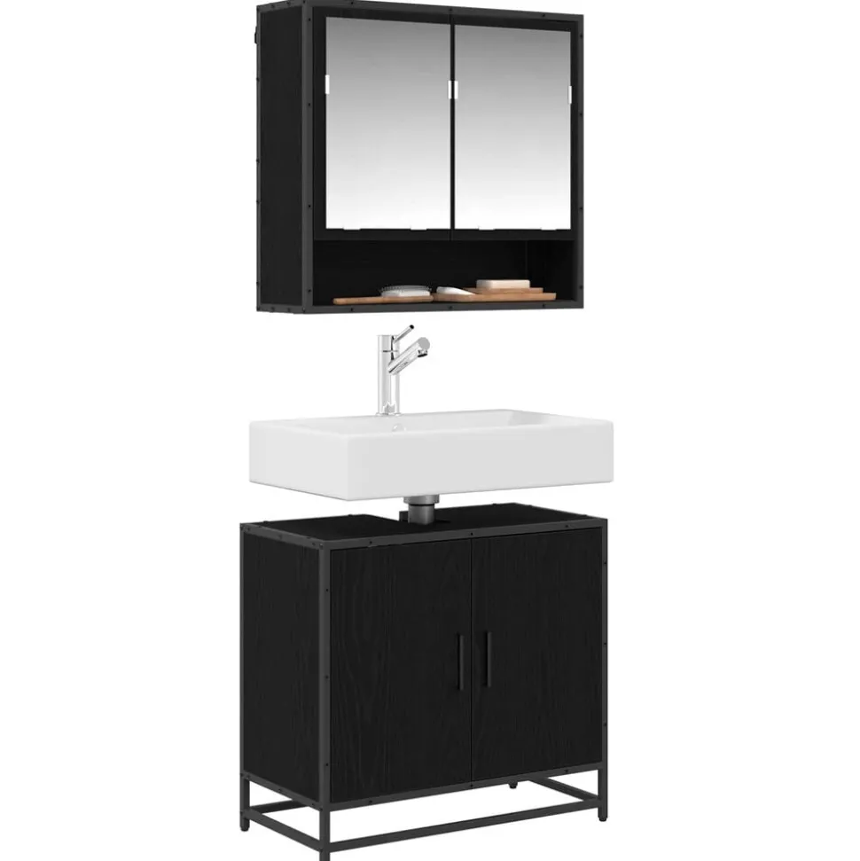 vidaXL Badkamer wastafelkast Zwart Eiken 65 x 33 x 60 cm Bewerkt hout
