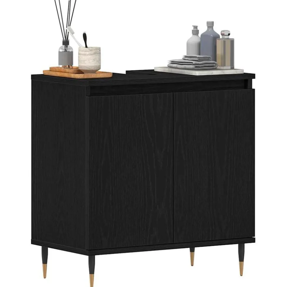 vidaXL Badkamer wastafelkast Zwart Eiken 58 x 33 x 60 cm Bewerkt hout