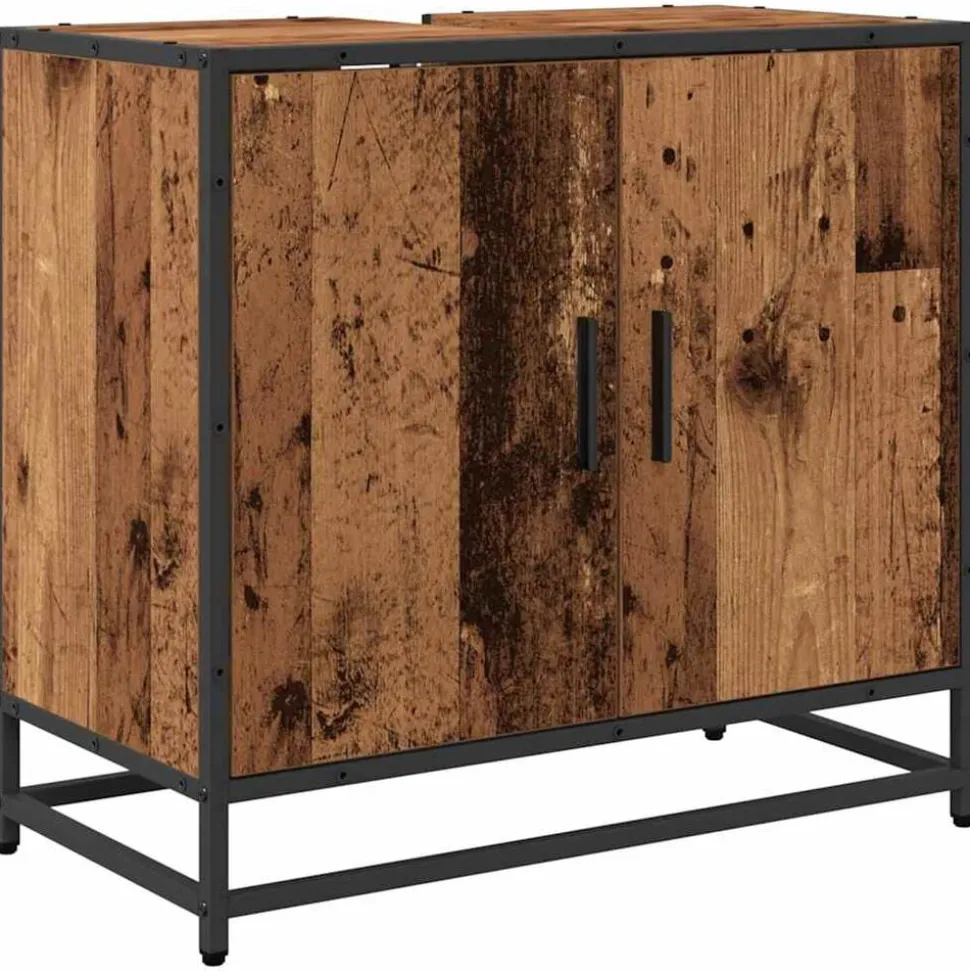 vidaXL Badkamer wastafelkast Oud Hout 65 x 33 x 60 cm Bewerkt hout
