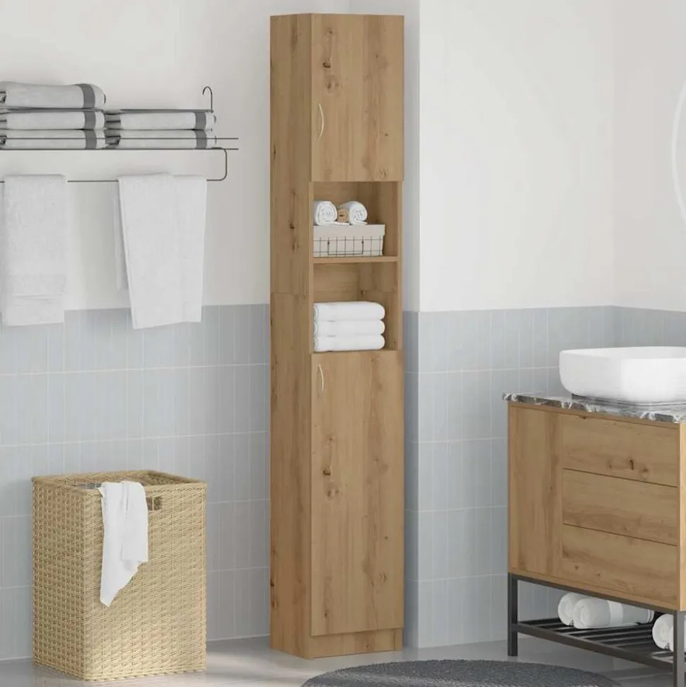 vidaXL Badkamerkast Artisan Eiken 32x25,5x190 cm Bewerkt Hout