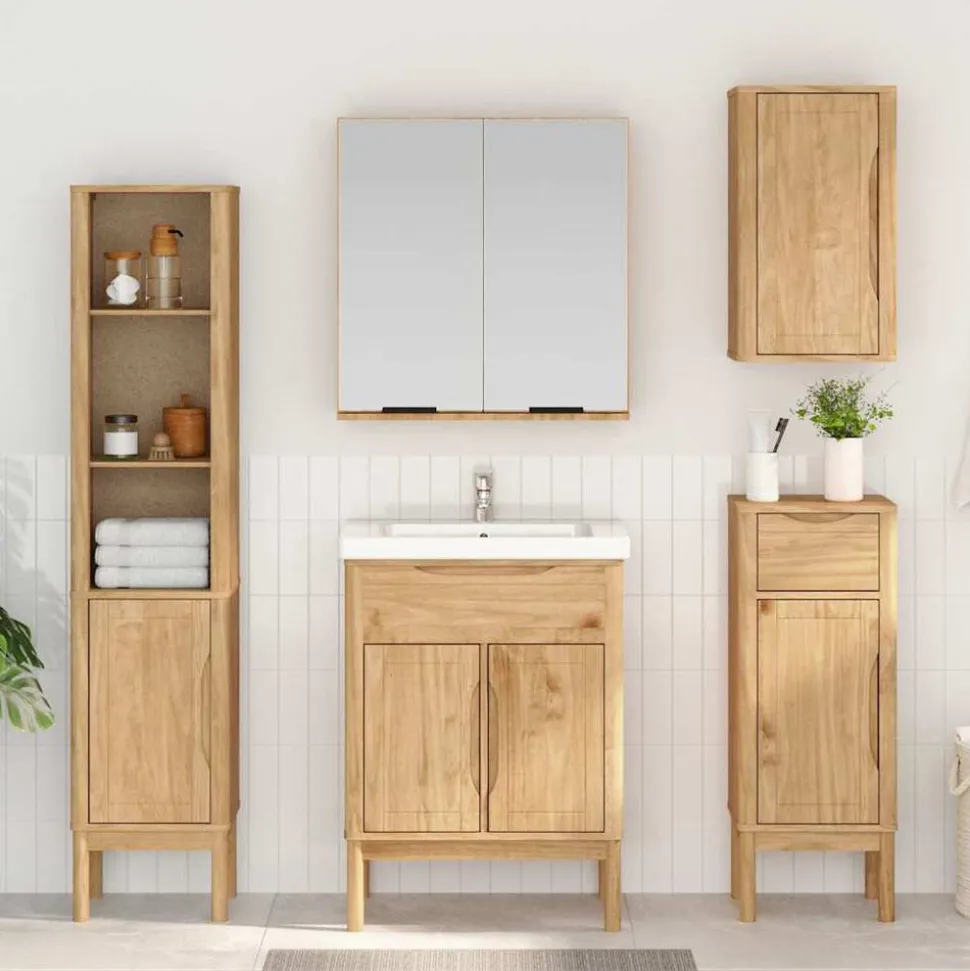 vidaXL Badkamerkast FLORO Wasbruin 35 x 30 x 90 cm Massief Vurenhout