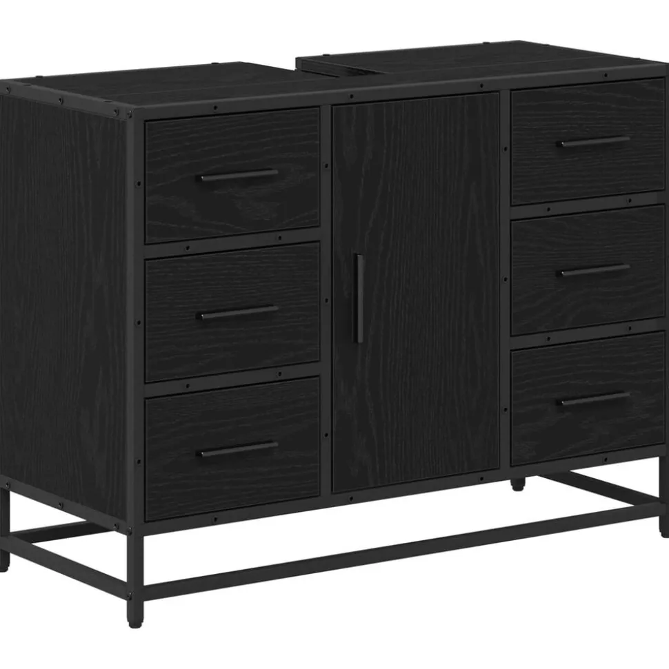 vidaXL Badkamerkast met lade Zwart Eiken 80 x 33 x 60 cm Bewerkt hout