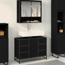 vidaXL Badkamerkast met lade Zwart Eiken 80 x 33 x 60 cm Bewerkt hout