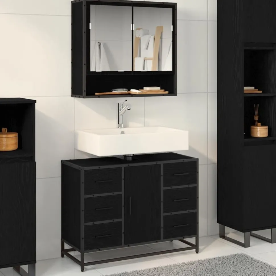 vidaXL Badkamerkast met lade Zwart Eiken 80 x 33 x 60 cm Bewerkt hout