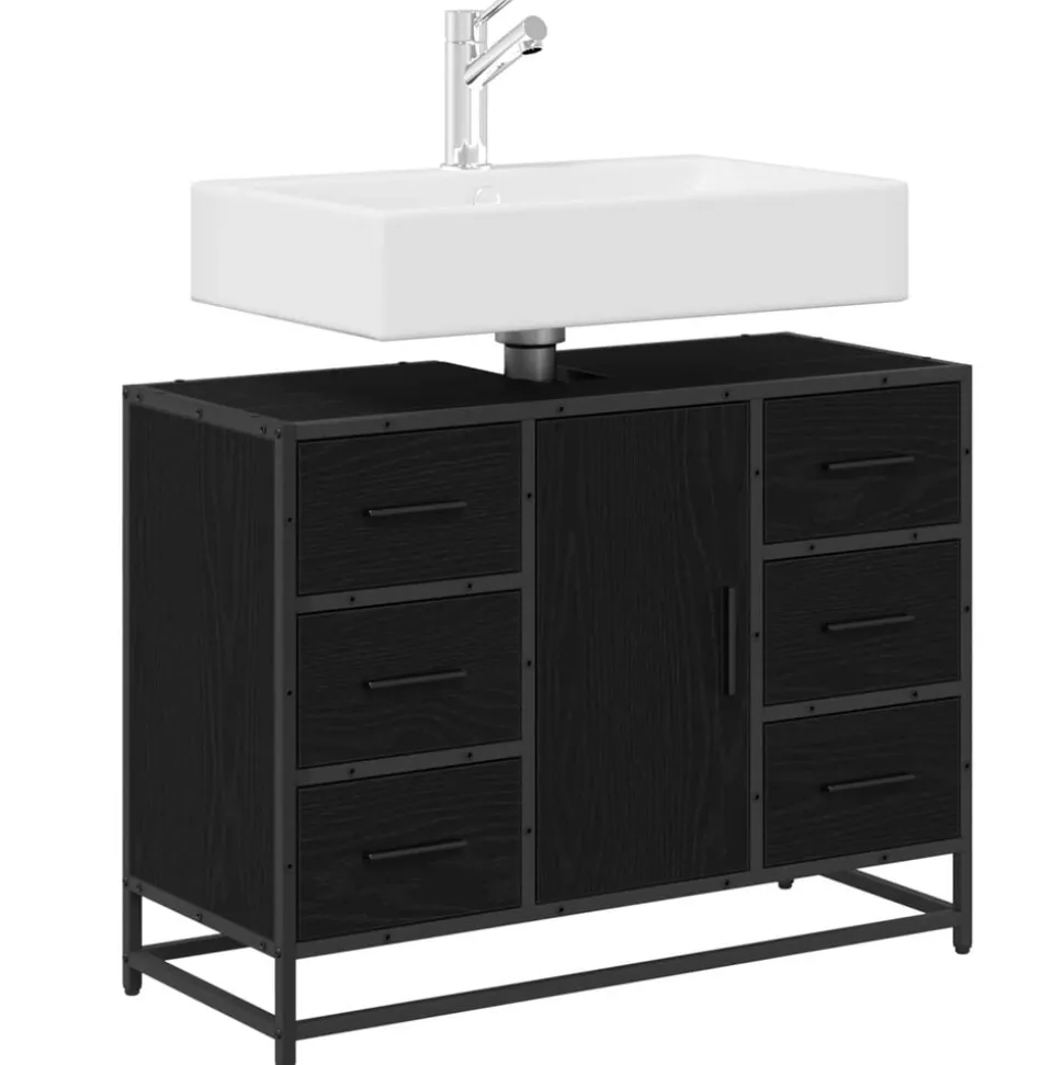 vidaXL Badkamerkast met lade Zwart Eiken 80 x 33 x 60 cm Bewerkt hout