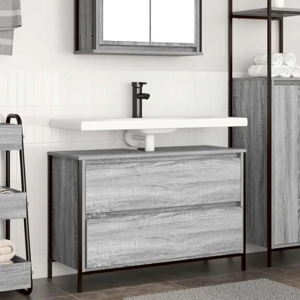 vidaXL Badkamerkast met lades 90x34,5x60 cm grijs sonoma
