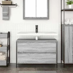 vidaXL Badkamerkast met lades 90x34,5x60 cm grijs sonoma