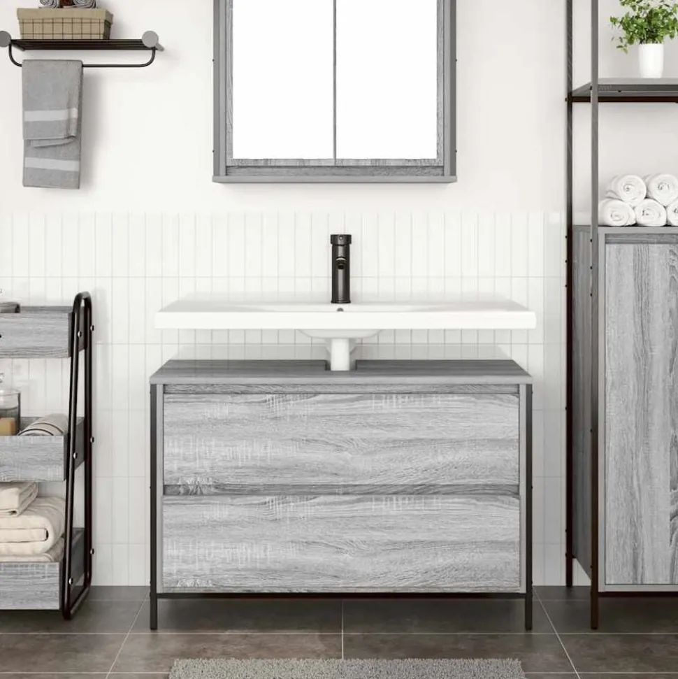 vidaXL Badkamerkast met lades 90x34,5x60 cm grijs sonoma