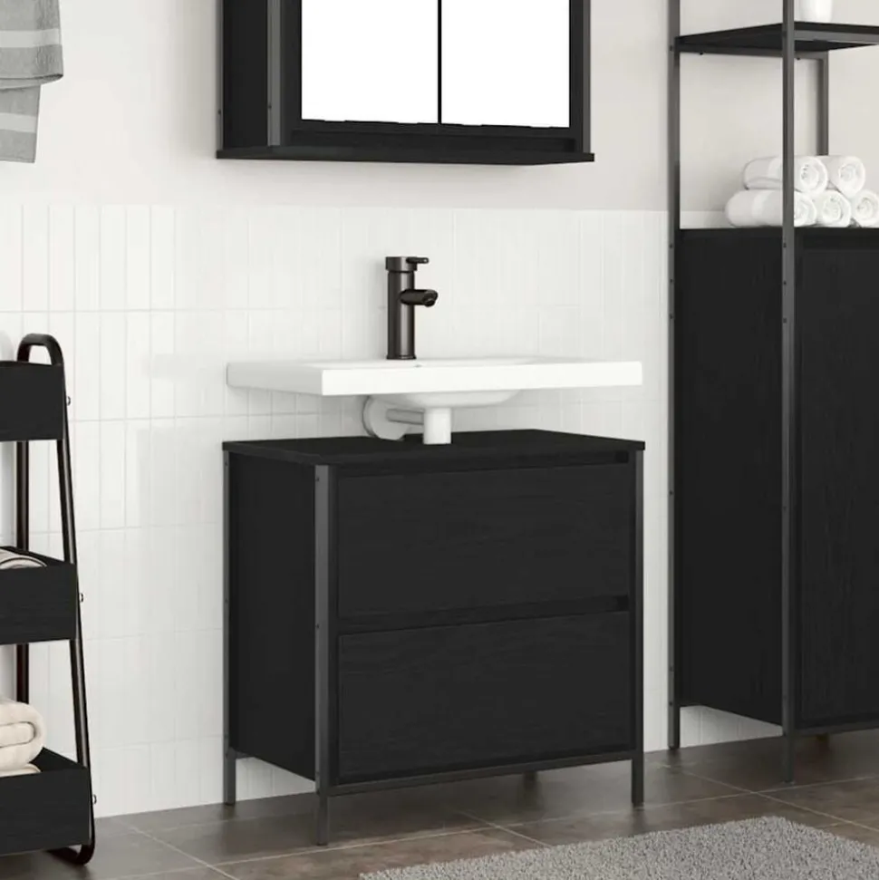 vidaXL Badkamerkast met lades 60x34,5x60 cm zwart eikenkleurig