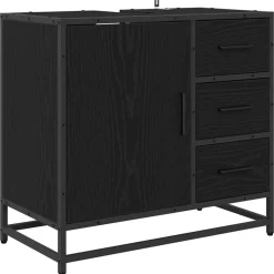 vidaXL Badkamerkast met lade Zwart Eiken 65 x 33 x 60 cm Bewerkt hout