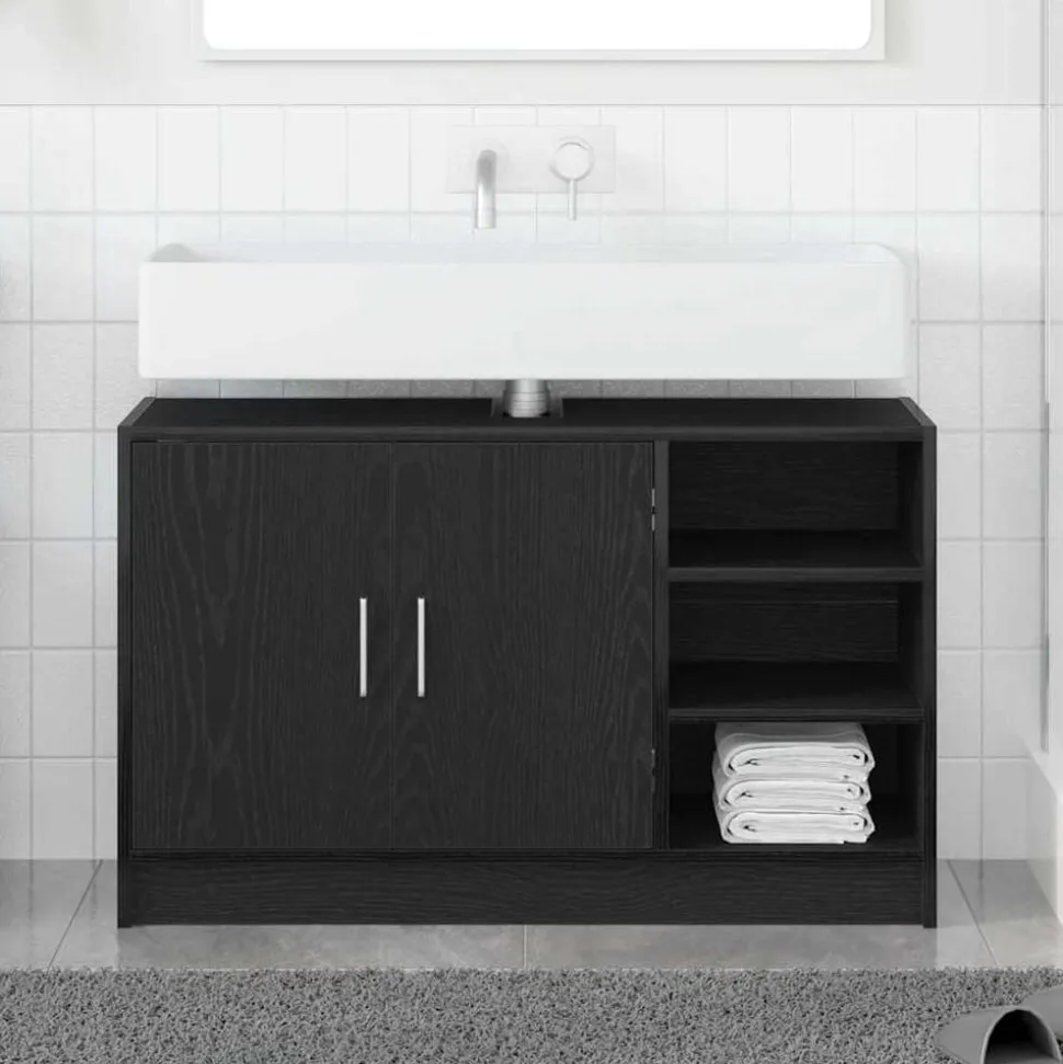 vidaXL Badkamerkast met plank Zwart Eiken 90 x 29 x 55 cm Bewerkt hout