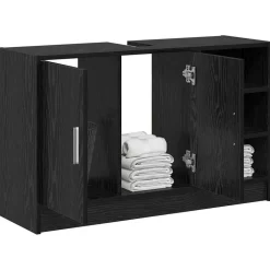 vidaXL Badkamerkast met plank Zwart Eiken 90 x 29 x 55 cm Bewerkt hout